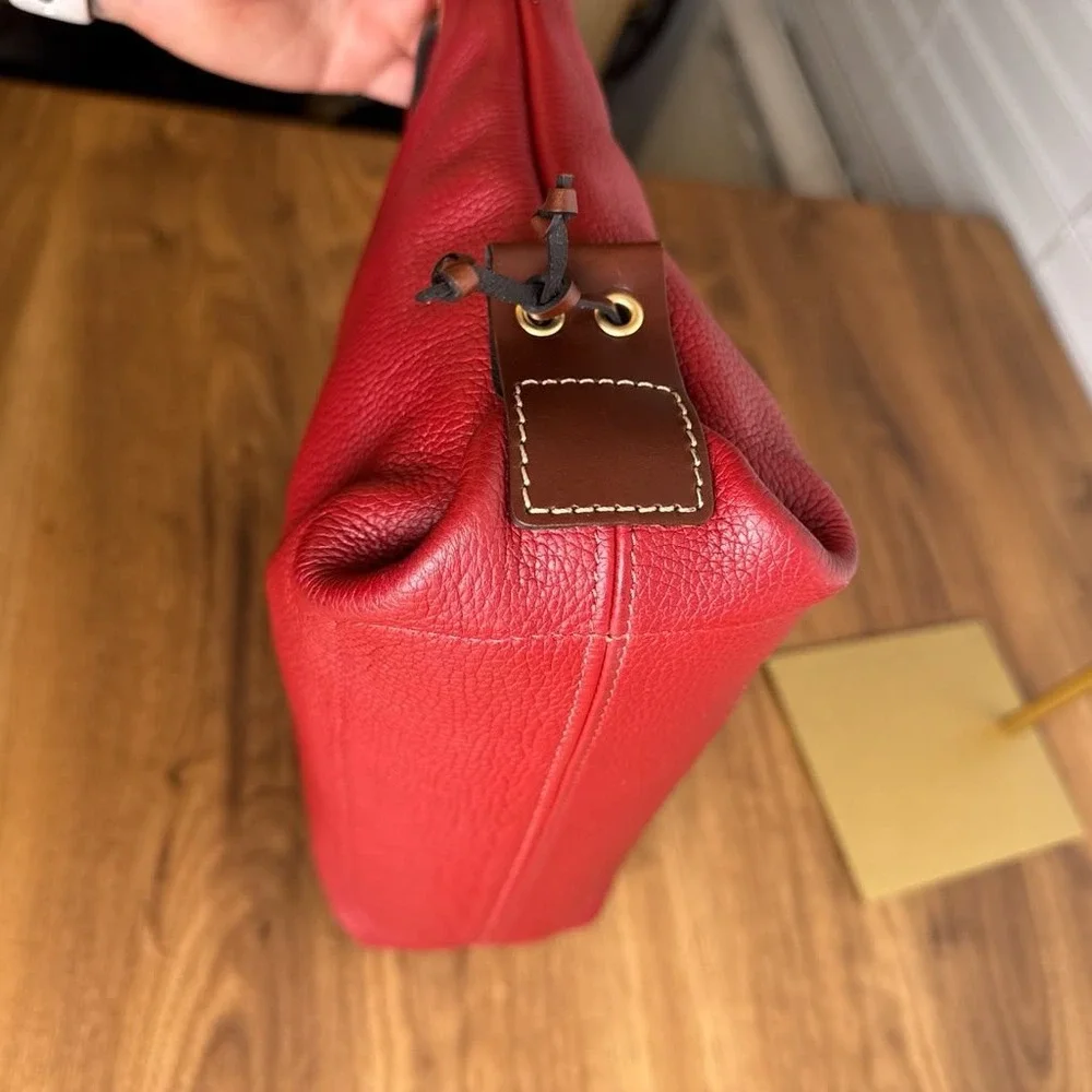 Dooney & Bourke Wakefield Tassel Tote Bag Red Brown Trim Pebble Leather